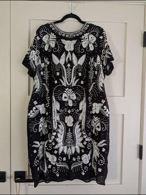ASOS Curve Black Shift Dress with White Beaded Motif